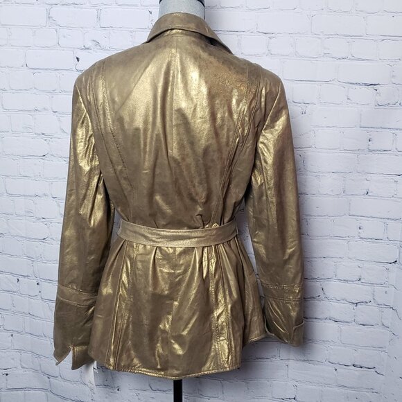 Lafayette 148 New York Gold Bronze 100% Leather Jacket NWT Size 16 Stunning - Picture 5 of 16
